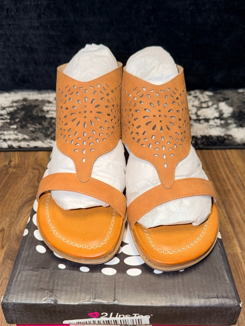 2 Lips Too Women's Tan Laser-Cut Slip-On Sandals
